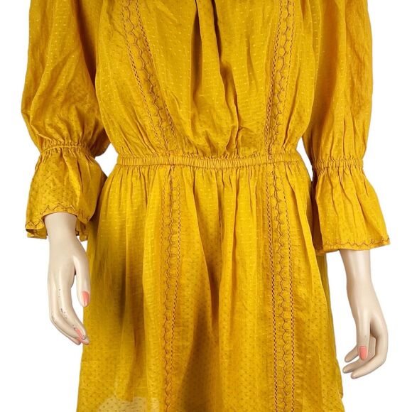 Tularosa Revolve Luna Off Shoulder Mini Dress LARGE Yellow Marigold Embroidered - Picture 3 of 10